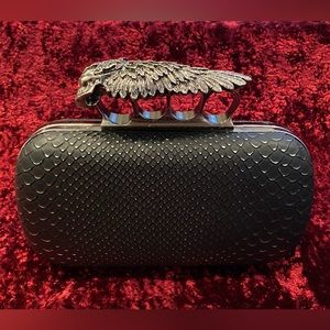 Black/Silver Skull Clutch Crystal eyes - SHOEDAZZLE BNWOT